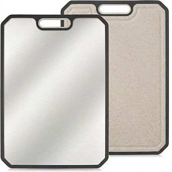 Double Sided Stainless Steel Cutting Board 15x10 in with Juice Grooves & Handles, Easy to Clean