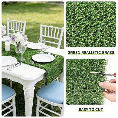 4Pcs Faux Grass Table Runner, 12"x71" Artificial Turf Decor Wedding Birthday Golf Themed Party