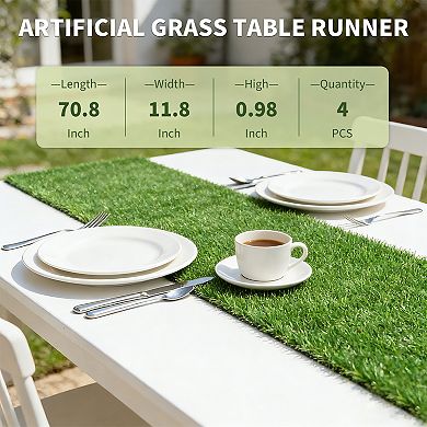 4Pcs Faux Grass Table Runner, 12"x71" Artificial Turf Decor Wedding Birthday Golf Themed Party
