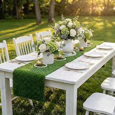 4Pcs Faux Grass Table Runner, 12"x71" Artificial Turf Decor Wedding Birthday Golf Themed Party
