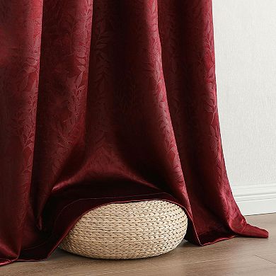 Set Of 2 Leeds Floral Leaves Embossed Light Filtering Grommet Top Window Curtain Panels