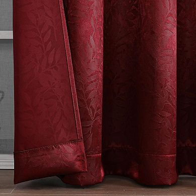 Set Of 2 Leeds Floral Leaves Embossed Light Filtering Grommet Top Window Curtain Panels
