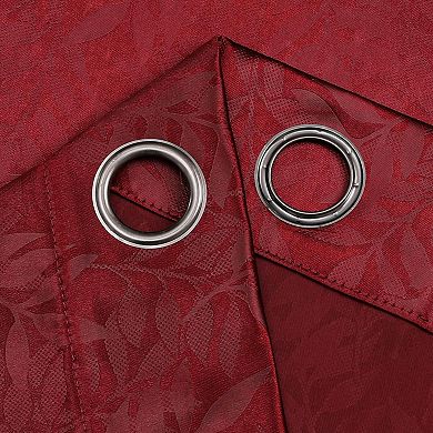 Set Of 2 Leeds Floral Leaves Embossed Light Filtering Grommet Top Window Curtain Panels