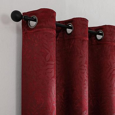 Set Of 2 Leeds Floral Leaves Embossed Light Filtering Grommet Top Window Curtain Panels