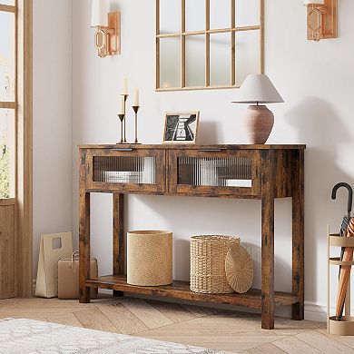 Vintage 2-Tier Wood Console Table, Slim Entryway Sofa Side Table, Storage Shelf for Living Room