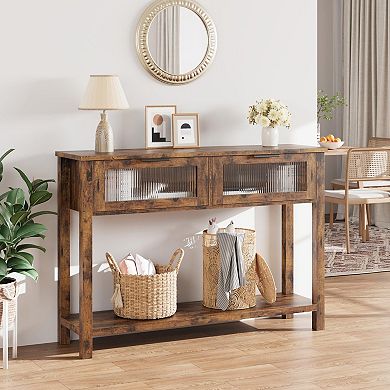 Vintage 2-Tier Wood Console Table, Slim Entryway Sofa Side Table, Storage Shelf for Living Room