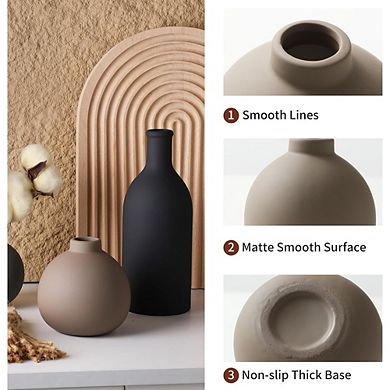 Ceramic Vase Set of 3 for Pampas or Fresh Flowers, Rustic Decor