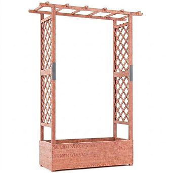Raised Wood Garden Bed with Trellis & Hanging Roof, 43.3x17.3 in Elevated Planter Box with Drainage