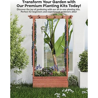 Raised Wood Garden Bed with Trellis & Hanging Roof, 43.3x17.3in Elevated Planter Box with Drainage