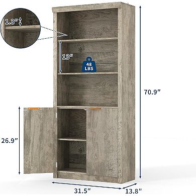 Tall Book Shelf and Bookcase, 31.5"Wide Bookshelf with Drawer and Doors