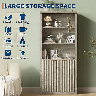Tall Book Shelf and Bookcase, 31.5"Wide Bookshelf with Drawer and Doors