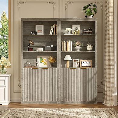 Tall Book Shelf and Bookcase, 31.5"Wide Bookshelf with Drawer and Doors