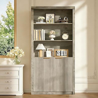 Tall Book Shelf and Bookcase, 31.5"Wide Bookshelf with Drawer and Doors