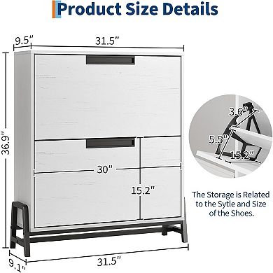 Hidden Shoe Storage Organizer with Top Decor Shelf, Modern Shoe Cabinet with 2 Flip Drawers