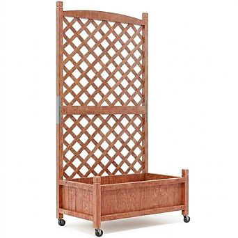 Wooden Raised Garden Bed 61" with Trellis, Wheels, Drainage for Herbs & Flowers, 1 Pack