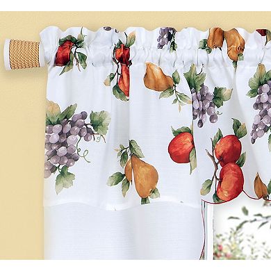 Kate Aurora Embroidered Fruit Medley 3 Piece Cafe Rod Pocket Kitchen Curtain And Valance Set