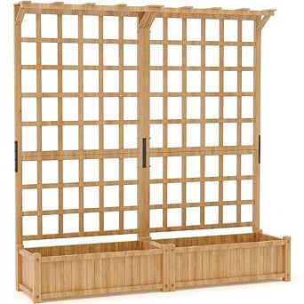 Wooden Planter Box with Trellis & Hanging Roof, 48.8x16.2x63 in Elevated Raised Bed for Outdoor
