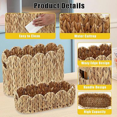 2-Pack Scalloped Wicker Basket for Bathroom, Hand-Woven Rattan Toilet Paper Storage