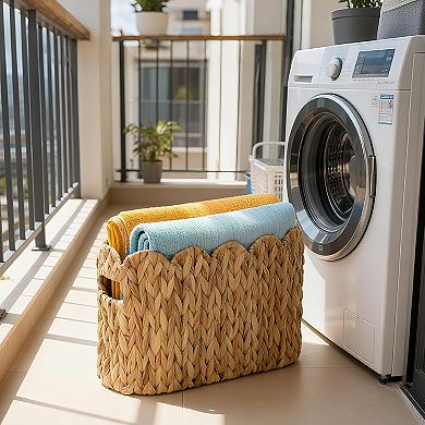 2-Pack Scalloped Wicker Basket for Bathroom, Hand-Woven Rattan Toilet Paper Storage