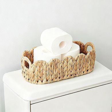 2-Pack Scalloped Wicker Basket for Bathroom, Hand-Woven Rattan Toilet Paper Storage