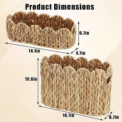 2-Pack Scalloped Wicker Basket for Bathroom, Hand-Woven Rattan Toilet Paper Storage