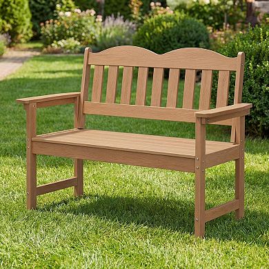 Garden Bench, 2-Person Poly Lumber Patio Bench,Slatted Patio Loveseat, for Use