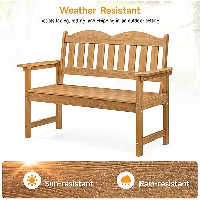 Garden Bench, 2-Person Poly Lumber Patio Bench,Slatted Patio Loveseat, for Use
