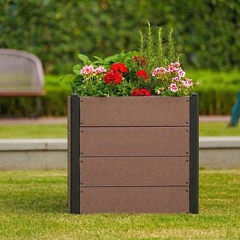 Wood-Look 25x23 in Raised Garden Bed, Durable Composite Planter Box for Vegetables & Herbs, Patio