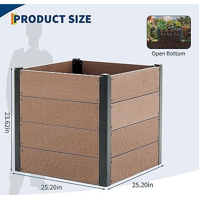 Wood-Look 25x23 in Raised Garden Bed, Durable Composite Planter Box for Vegetables & Herbs, Patio