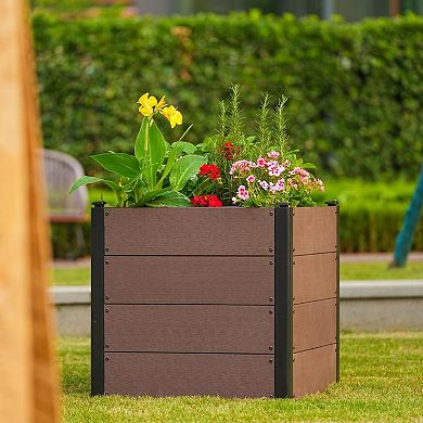 Wood-Look 25x23 in Raised Garden Bed, Durable Composite Planter Box for Vegetables & Herbs, Patio