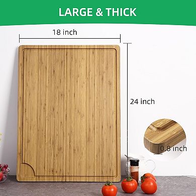Cutting Board 18x24in, Chopping Board with Handles & Juice Groove, Butcher Block Serving Tray