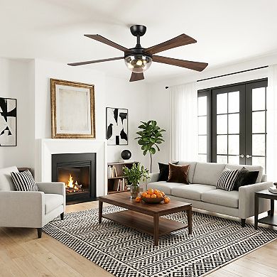 52" Traditional Black Reversible Plywood 6-Speed Indoor Ceiling Fan with Light and Remote