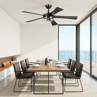 52" Traditional Black Reversible Plywood 6-Speed Indoor Ceiling Fan with Light and Remote