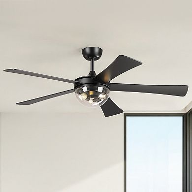 52" Traditional Black Reversible Plywood 6-Speed Indoor Ceiling Fan with Light and Remote