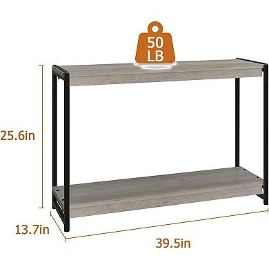 Rustic Console Table with Storage Slatted 2-Tier Entryway & Sofa Table