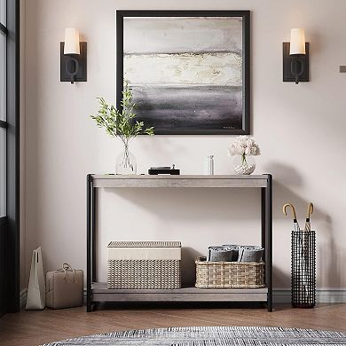 Rustic Console Table with Storage Slatted 2-Tier Entryway & Sofa Table
