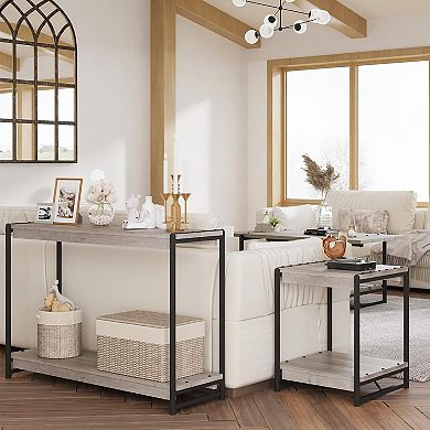 Rustic Console Table with Storage Slatted 2-Tier Entryway & Sofa Table