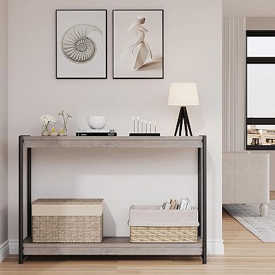 Rustic Console Table with Storage Slatted 2-Tier Entryway & Sofa Table