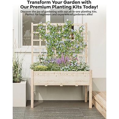 Wood Raised Garden Bed with Trellis 46x23x65in, Elevated Planter Box with Legs for Climbing Plants
