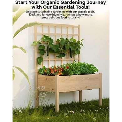 Wood Raised Garden Bed with Trellis 46x23x65in, Elevated Planter Box with Legs for Climbing Plants