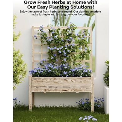 Wood Raised Garden Bed with Trellis 46x23x65in, Elevated Planter Box with Legs for Climbing Plants