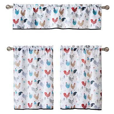 Kate Aurora 3 Piece Cafe Rod Pocket Autumn Country Rooster Kitchen Curtain Tier And Valance Set