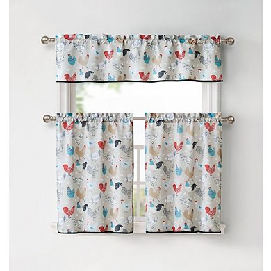 Kate Aurora 3 Piece Cafe Rod Pocket Autumn Country Rooster Kitchen Curtain Tier And Valance Set