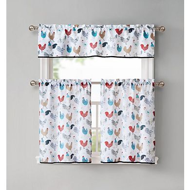Kate Aurora 3 Piece Cafe Rod Pocket Autumn Country Rooster Kitchen Curtain Tier And Valance Set
