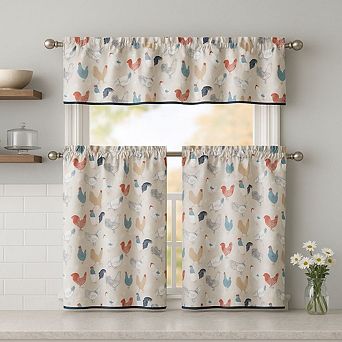 Kate Aurora 3 pc Cafe Rod Pocket Autumn Country Rooster Kitchen Curtain Tier And Valance Set