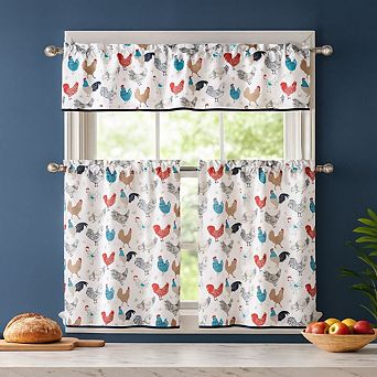 Kate Aurora 3 pc Cafe Rod Pocket Autumn Country Rooster Kitchen Curtain Tier And Valance Set