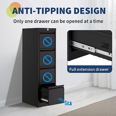4-Drawer File Cabinet with Lock - Heavy Duty Metal Filing Cabinet