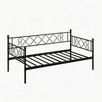 Twin Daybed with Heart-Shaped Headboard, Sturdy Metal Day Bed Frame for Living Room, Bedroom