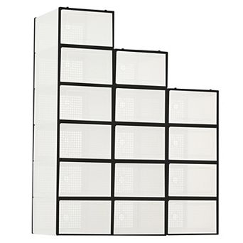 Transparent Foldable Shoe Boxes with Lids, Stackable Plastic Shoe Storage Organizers for Closet
