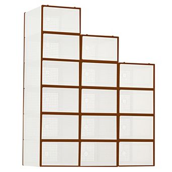 Transparent Foldable Shoe Boxes with Lids, Stackable Plastic Shoe Storage Organizers for Closet